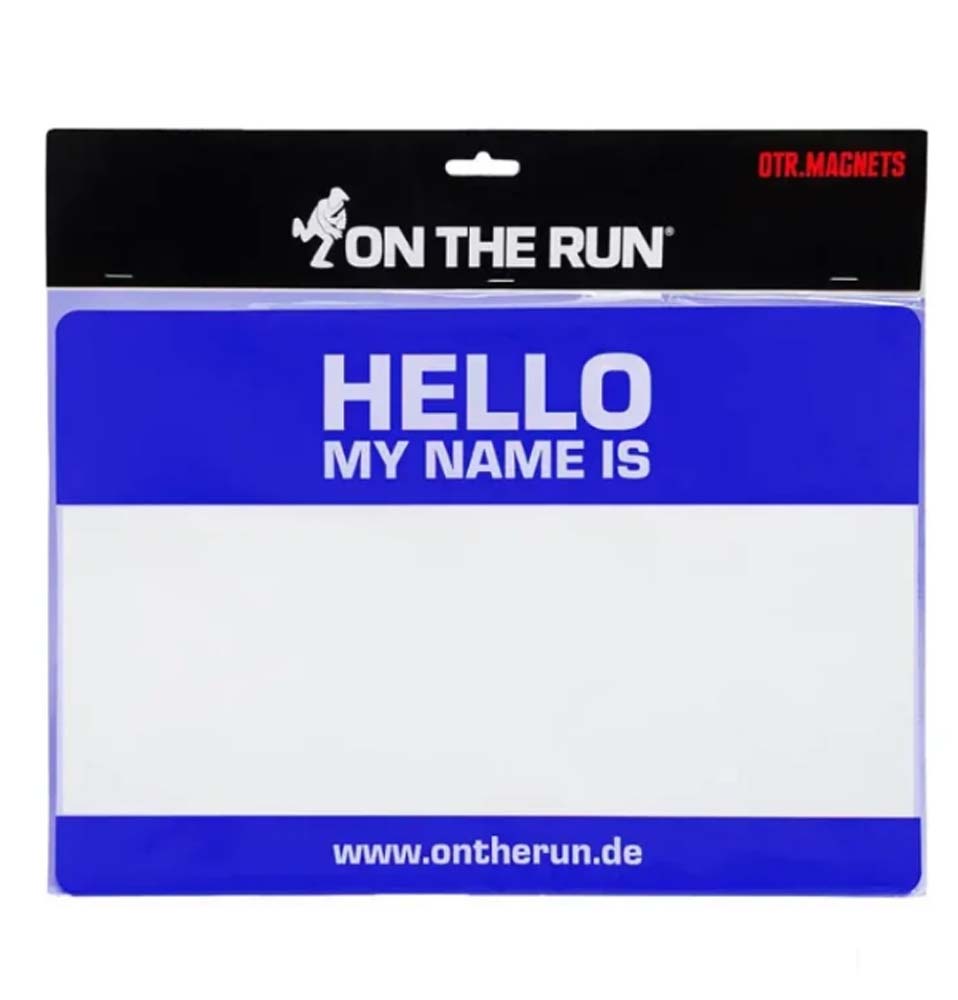 Iman OTR Hello My Name Is color azul formato XL 30x20cm iman para nevera
