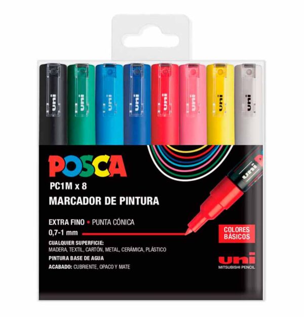 PACK 8 Rotuladores POSCA 1M/ Estuche Colores Básicos