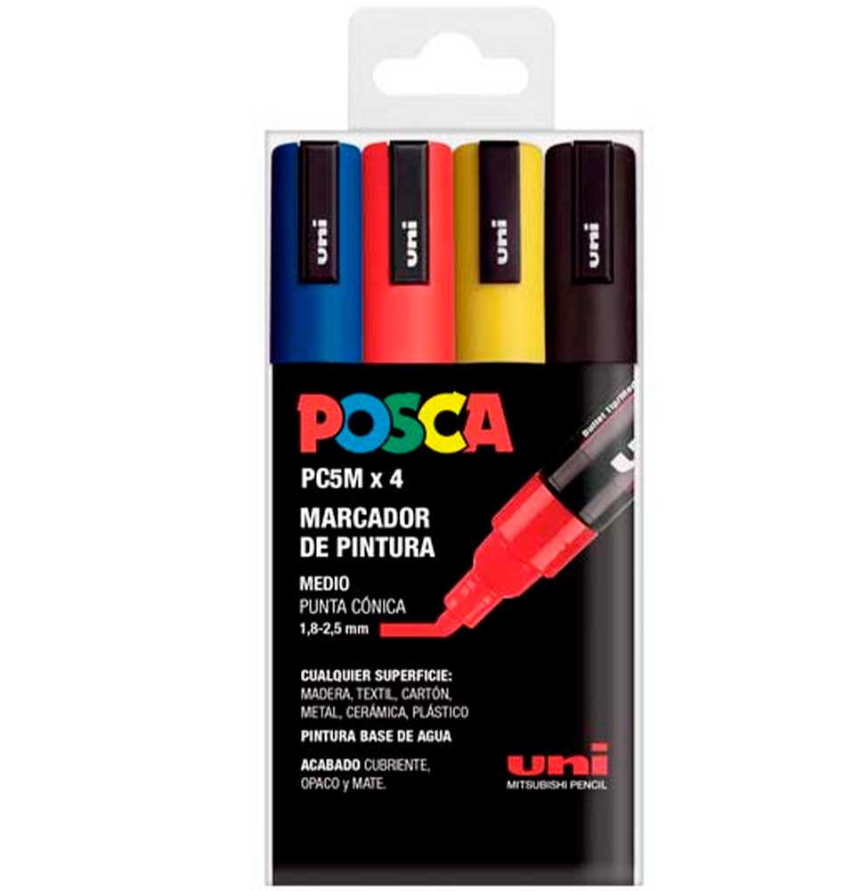 PACK 4 rotuladores POSCA 5M/ Estuche Colores Básicos - Roll Up