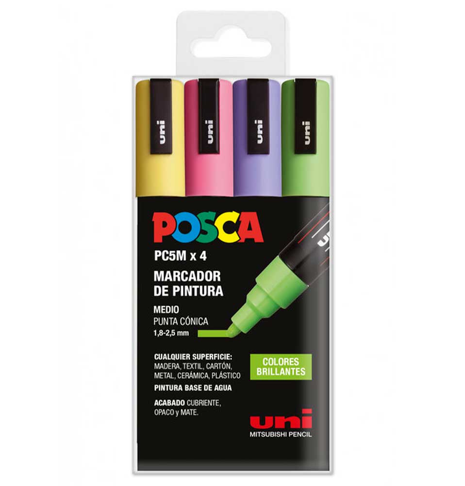 PACK 4 rotuladores POSCA 5M/ Estuche Colores Brillantes - Roll Up Graffiti