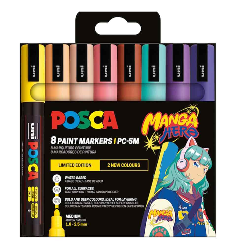 PACK 8 Rotuladores POSCA 5M/ Estuche Manga Hero