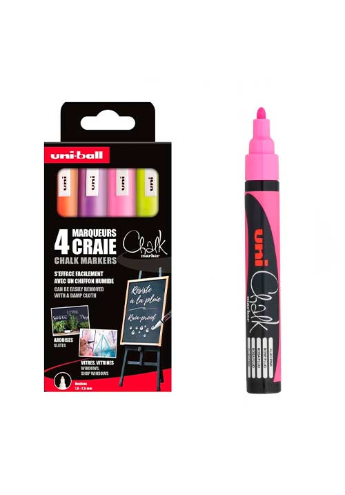 Rotulador de Tiza Líquida pack Uni-Ball Chalk Marker 4 Uds.