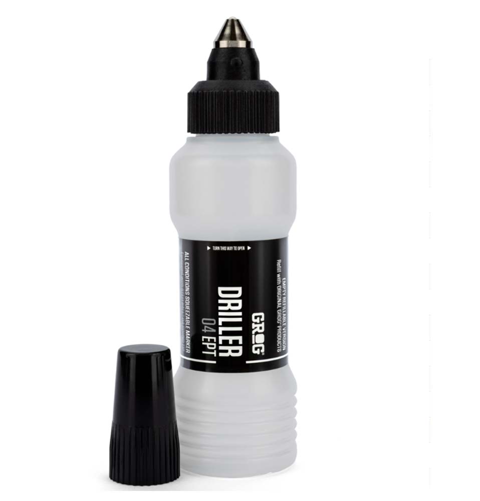 Detalle de la punta de bola de acero de 4mm del rotulador vacio Grog Driller 04 EPT