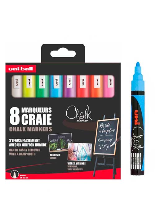 Rotulador de Tiza Líquida pack Uni-Ball Chalk Marker 8 Uds.
